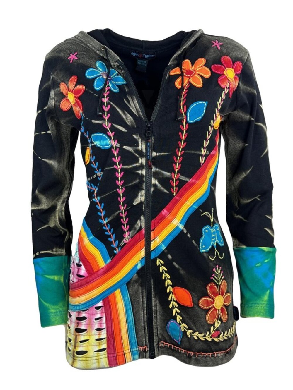 Agan Boho ZipUp Hoodies - Lightweight Tie-Dye Embroidered Jackets for Women